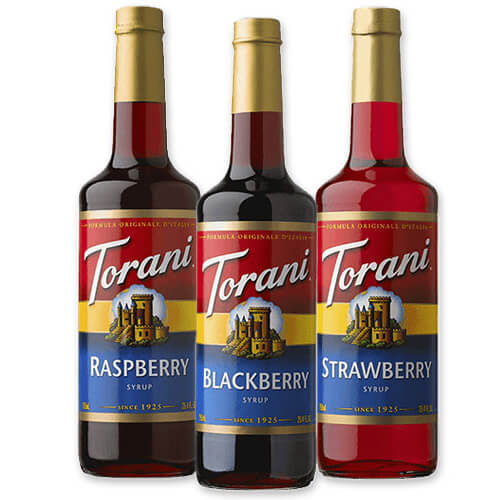Blackberry, Strawberry, and Raspberry Syrup Bottles